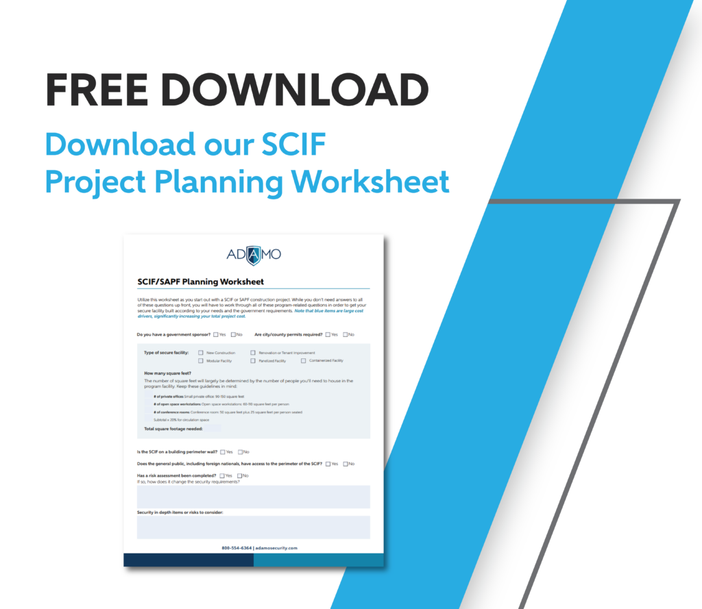 A blue and white graphic advertising the SCIF Project Planning Worksheet with a thumbnail of the worksheet